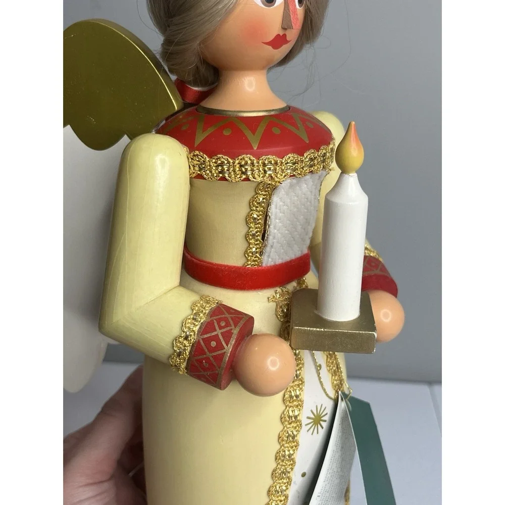 Vtg Erzgebirge Ore Mountain Germany Female‎ Yellow Angel Nutcracker Large